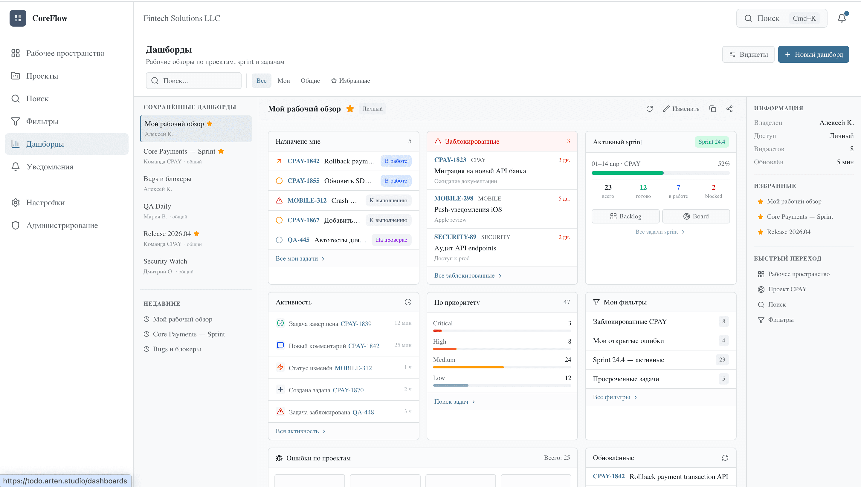 CortexFlow — Дашборды